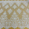 1 Yard Gold Beaded and Corded Bridal Lace Fabric Embroidered on 100 Percent Polyester Net Mesh 56 Inch Width