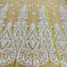 1 Yard Antique Silver Beaded Lace Fabric Embroidered on Polyester Net Mesh Elegant 54 Inch Width