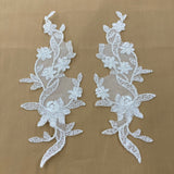 1 Pair Corded Floral Applique for Bridal, Christening & Flower Girl Dresses 11" x 3" Each Side