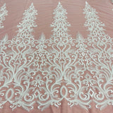 1 Yard Gold Beaded Lace Fabric Embroidered with Fuzzy Thread on 100 Percent Polyester Net Mesh 49 Inch Width