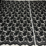 1 Yard Luxurious Corded Bridal Lace Fabric Embroidered on Polyester Net Mesh 49" Width