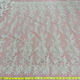 1 Yard Antique Silver Beaded Lace Fabric Embroidered on 100% Polyester Net Mesh 54 Inch Width
