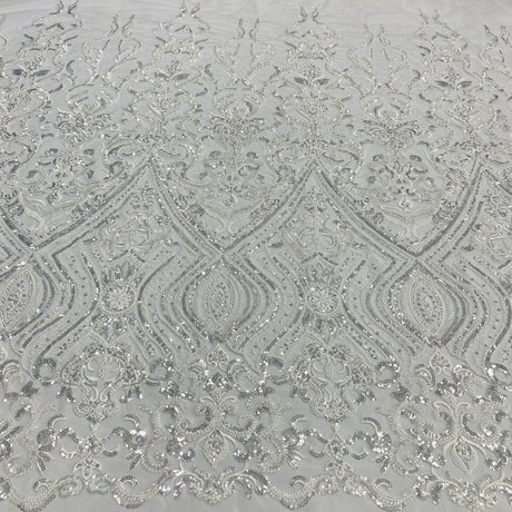 1 Yard Gold Beaded Lace Fabric Embroidered on Polyester Net Mesh 52 Inch Width