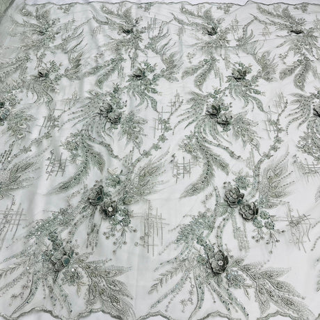 1 Yard Beaded Rhinestone 3D Floral Lace Fabric for Bridal Gowns Costumes Dresses 50" Width