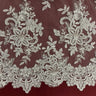 1 Yard Gold Beaded Corded Bridal Lace Fabric Embroidered on Polyester Net Mesh 54 inch Width