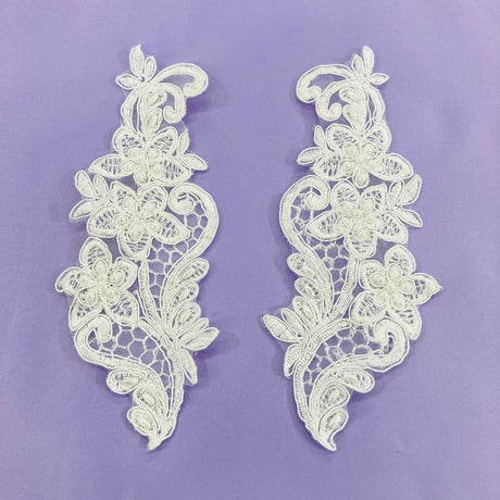 1 Pair Beaded Lace Applique Embroidered on 100% Polyester Organza 7" x 2.5" Each Side
