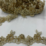 1 Yard Luxury Beaded & Corded Lace Trimming Embroidered on Polyester Net Mesh for Bridal and Special Occasion Dresses 2 Inch Width