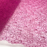 1 Yard Fuchsia Corded Bridal Lace Fabric Embroidered Polyester Net Mesh 54 Inch Width