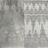 1 Yard Luxurious Corded Bridal Lace Fabric Embroidered on Premium Polyester Mesh 52