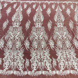 1 Yard Gold Beaded Lace Fabric Embroidered on Polyester Net Mesh 52 Inch Width