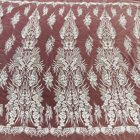 1 Yard Gold Beaded Lace Fabric Embroidered on Polyester Net Mesh 52 Inch Width