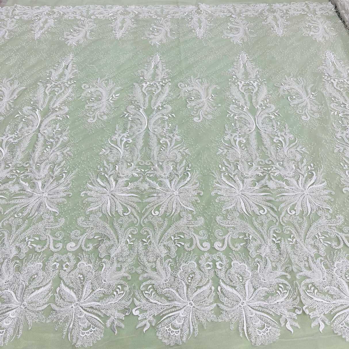 1 Yard Silver Beaded Lace Fabric Embroidered With Fuzzy Thread on 100% Polyester Net Mesh 53 Inch Width