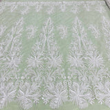 1 Yard Silver Beaded Lace Fabric Embroidered With Fuzzy Thread on 100% Polyester Net Mesh 53 Inch Width
