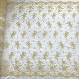 1 Yard Turquoise Corded Bridal Lace Fabric Embroidered Polyester Net Mesh 54 Inch Width