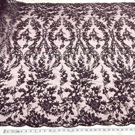 1 Yard Luxurious Beaded Lace Fabric Embroidered on Polyester Net Mesh for Couture Dresses 54" Width