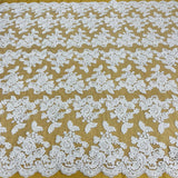 1 Yard Beaded Corded Bridal Lace Fabric Embroidered on Premium Polyester Mesh 51
