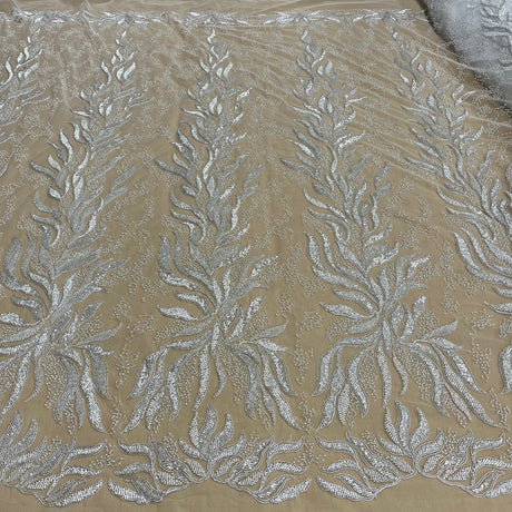 1 Yard Gold Beaded and Corded Bridal Lace Fabric Embroidered on 100 Percent Polyester Net Mesh 58 Inch Width