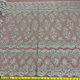 1 Yard Luxurious Beaded Corded Bridal Lace Fabric Embroidered on Premium Mesh 51