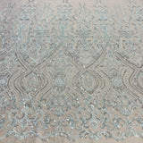 1 Yard Silver Beaded Lace Fabric Embroidered on 100% Polyester Net Mesh 52 Inch Width