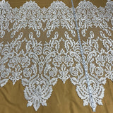 1 Yard Corded Bridal Lace Fabric Embroidered on Polyester Net Mesh