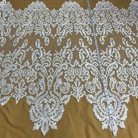 1 Yard Corded Bridal Lace Fabric Embroidered on Polyester Net Mesh