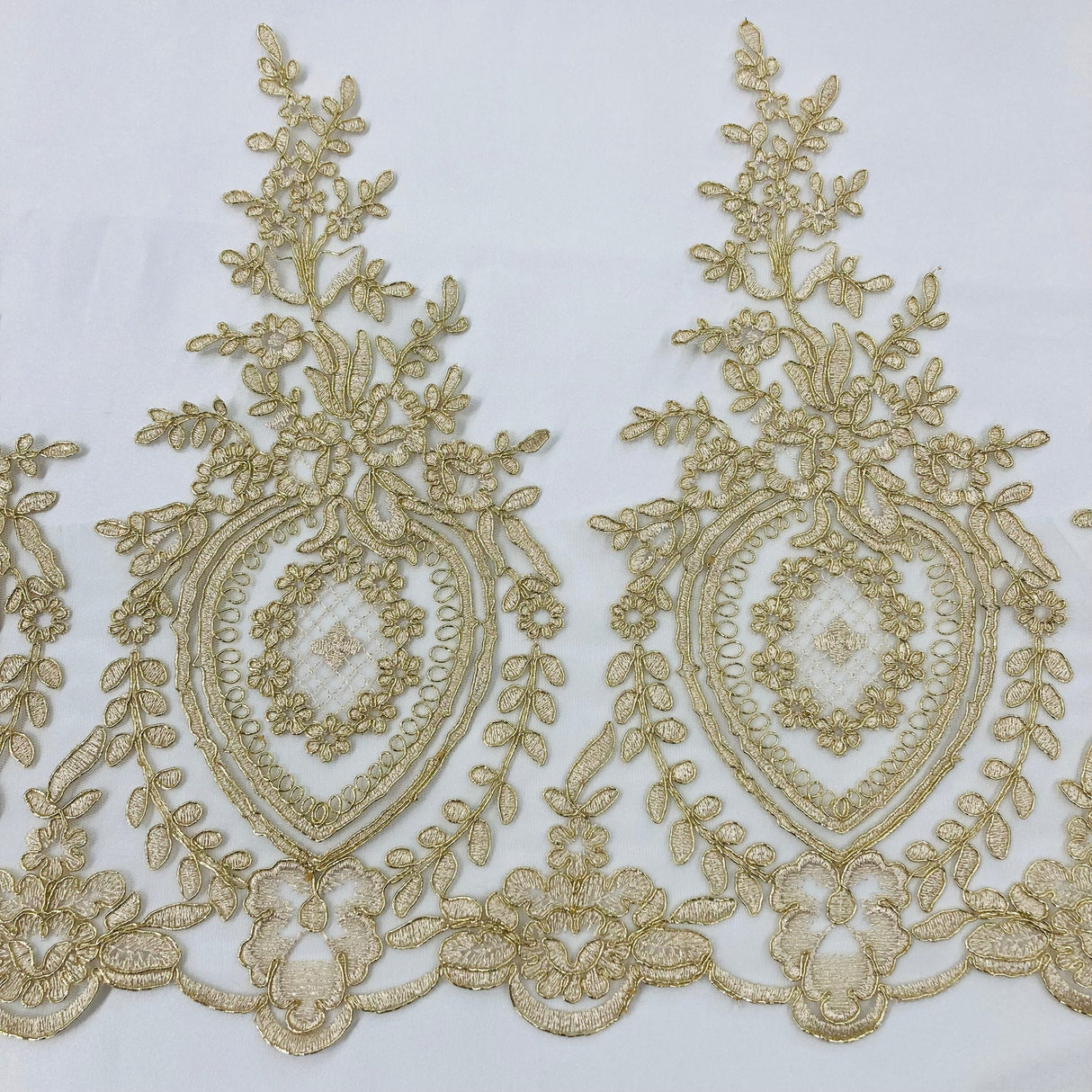 1 Yard Corded Lace Trimming Embroidered on 100% Polyester Net Mesh 13? Wide