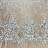 1 Yard Exquisite Beaded Lace Fabric Embroidered on Premium Polyester Mesh 52