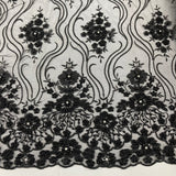1 Yard Elegant Beaded Lace Fabric Embroidered on Polyester Net Mesh 51 inch Width