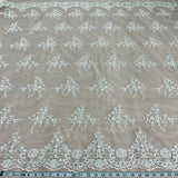 1 Yard Luxurious Beaded Corded Bridal Lace Fabric Embroidered on Premium Mesh 56