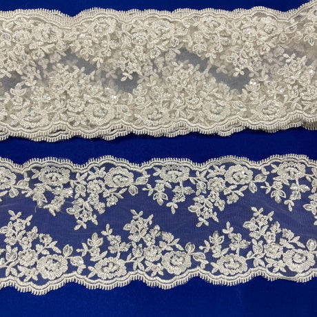 1 Yard Beaded Double Sided Lace Trimming Embroidered on 100% Polyester Net Mesh 5? Wide