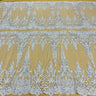1 Yard Silver Metallic Beaded Corded Bridal Lace Fabric Embroidered on Polyester Net Mesh 51 Inch Width