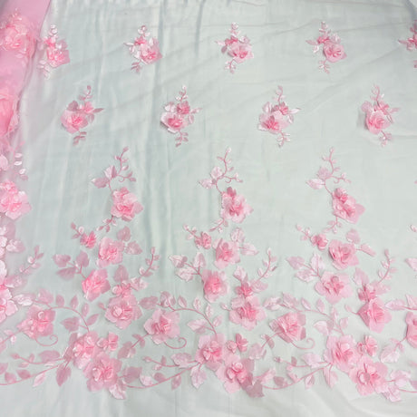 1 Yard 3D Floral Lace Fabric Embroidered Soft Tulle Net Mesh Wedding 50" Width