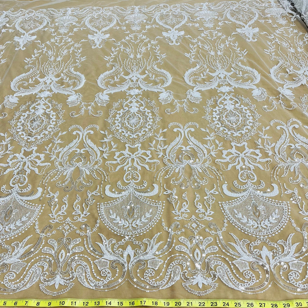 1 Yard Beaded Lace Fabric Embroidered on Polyester Net Mesh, 51" Wide, Premium Lace Fabric for Dresses & Crafts