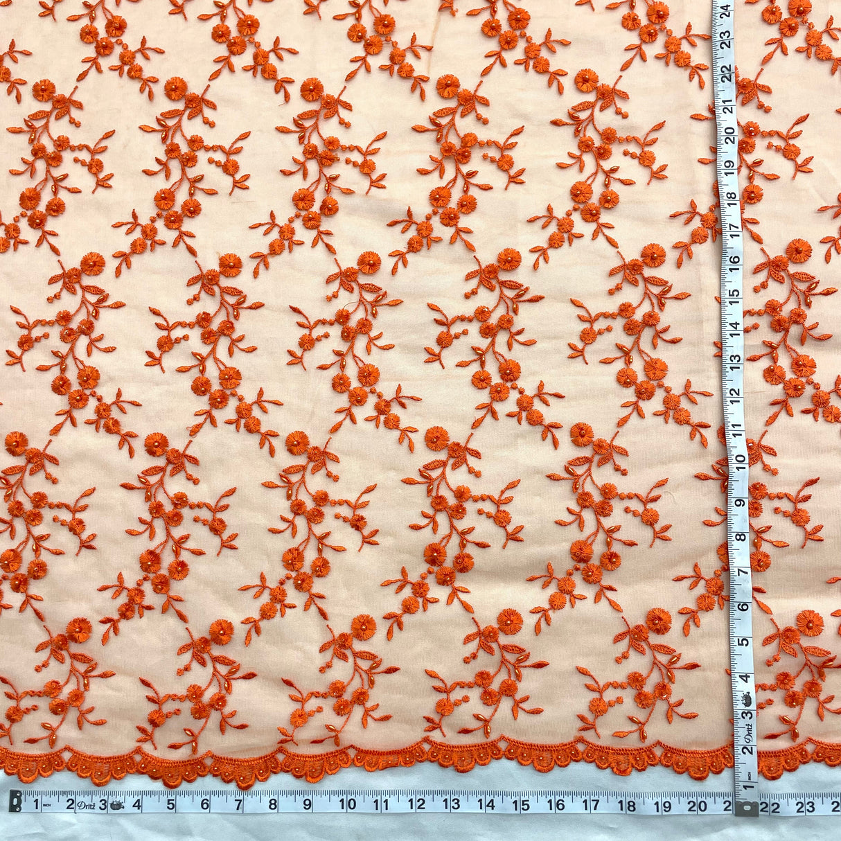 Beaded Lace Fabric on Polyester Net Mesh