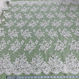 1 Yard Ivory with Silver Beaded and Corded Bridal Lace Fabric on Polyester Net Mesh 51 Inch Width