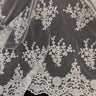 1 Yard Beaded and Corded Bridal Lace Fabric Embroidered on 100% Polyester Net Mesh White