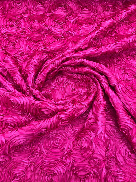 Rosette 3D Satin Polyester Fabric - 3D Rosette Design, 54" Width (1 Yard)