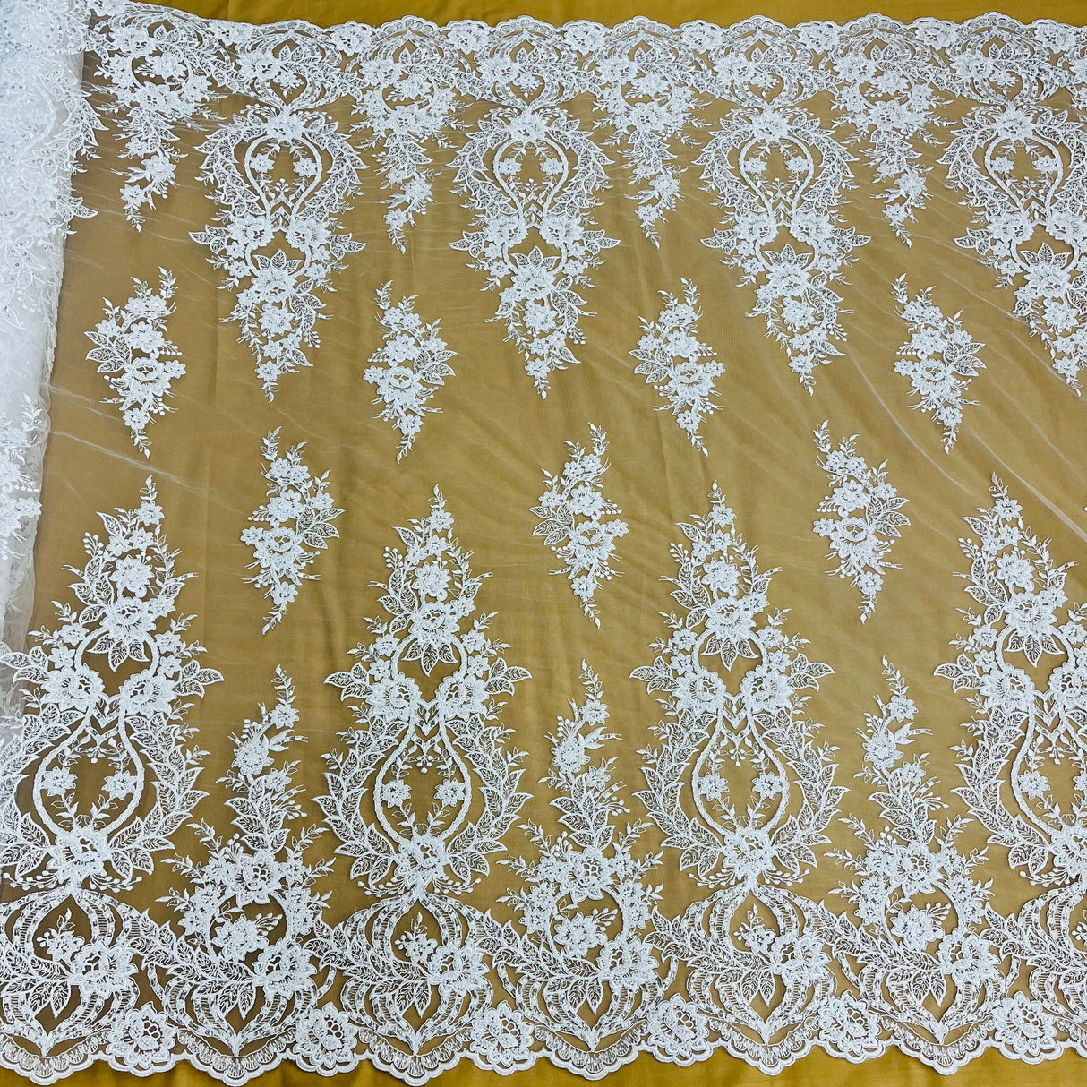 Beaded Corded Bridal Lace Fabric