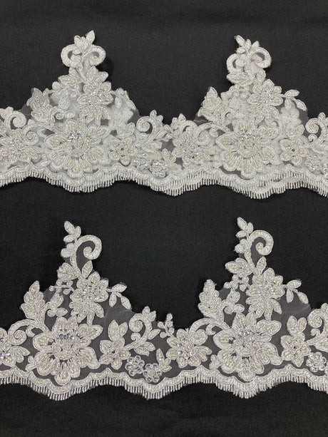 Beaded Corded Floral Lace Trim