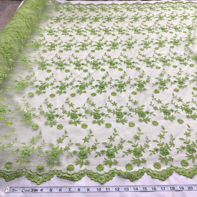 Beaded Lace Mesh Lime Green