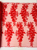 Rosa 3D Floral Design With Rhinestones Polyester Fabric - 3D Floral Embroidered Mesh Lace, 54" Width (1 Yard)