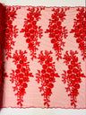 Rosa 3D Floral Design With Rhinestones Polyester Fabric - 3D Floral Embroidered Mesh Lace, 54" Width (1 Yard)