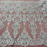 1 Yard Ivory Corded Bridal Lace Fabric Embroidered on 100 Percent Polyester Net Mesh 54 Inch Width