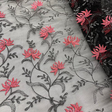 Embroidered Lace Fabric 100% Polyester Net Mesh 54"