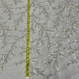 Beaded 3D Floral Lace Fabric Ivory with Silver 54"