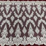 Beaded Corded Lace White Mesh
