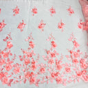 1 yarda - Tela de encaje floral 3D bordada sobre tul de poliéster 100% suave, malla de red, ancho 60"