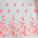 1 Yard - 3D Floral Lace Fabric Embroidered on 100% Polyester Soft Tulle Net Mesh