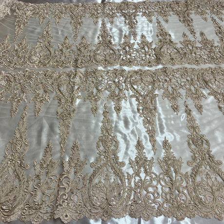 1 Yard Exquisite Corded Bridal Lace Fabric Embroidered on 100% Polyester Net Mesh White