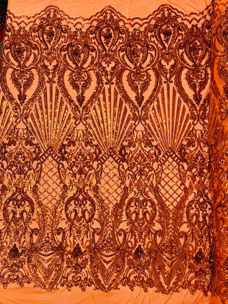 Sea Shell Sequin Damask Polyester Fabric - Iridescent Sequin Damask, 54" Width (1 Yard)
